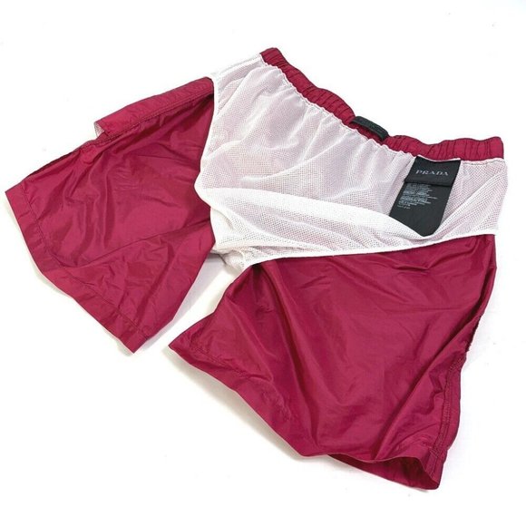 PRADA Half pants Bottoms Sea pants Surf pants logo Shorts Swimwear polyamide Red - Picture 4 of 9
